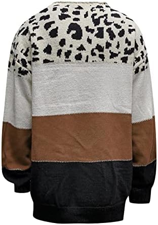 Ženski pleteni džemper vrhovi ležerne boje u boji dugih rukava pulover Leopard tiskane majice Duks bluza