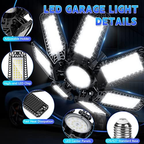 2 pakovanje LED garažnih svjetala, 200W 20000LM super svijetlo garažno svjetlo Stropno LED shop svjetlo sa 7 + 1 podesivim pločama, E26 / E27 vijak s vijčane spratske svjetla za vodu za garažu, baru, podrum