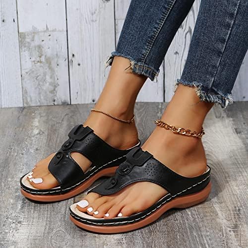 xipcokm ženske potpore za luk japanke ljetne odjevne sandale debelog dna na plaži umjetne kože klinaste papuče