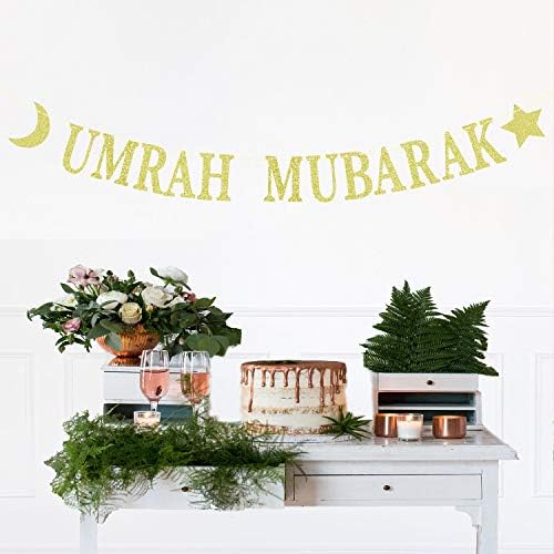 Gold Glitter Umrah Mubarak Banner - Eid Festival muslimanski islamski ukrasi za zabavu - Hajj Mubarak