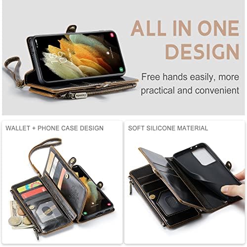 Defencase Samsung Galaxy S21 Ultra Case, Galaxy S21 Ultra case Wallet za žene muškarce, Vintage PU Koža Magnetic