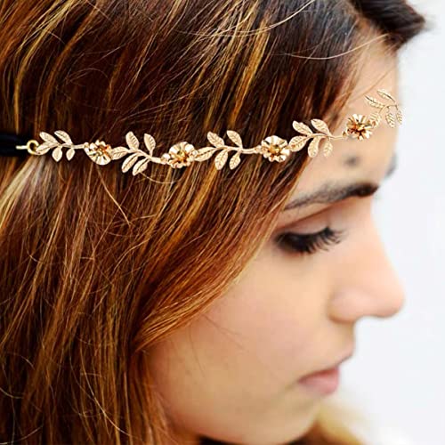 Ainvhh 4 komada elastični cvijet glava lanci zlato lišće trake za glavu za žene metalni lanac traka