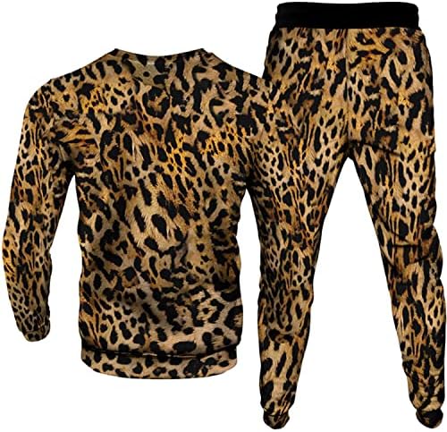 MENS WOGE 3D grafički dukseri i duksevi, raglan lagana dukserica Muški leopard salonske pantalone