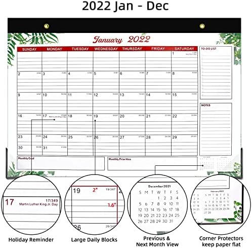2022 kalendar za stol - 17 x 12 veliki stol / zidni kalendar sa kutnim zaštitnikom, januar 2022.