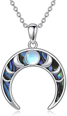 Nifunao Mjesečeva faza ogrlica za žene Sterling Silver Crescent Privjesak Ogrlica Abalone mjesec Nakit