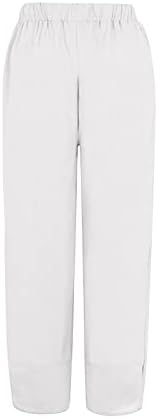 Ženske posteljine hlače, žene pamuk i posteljina elastična struka pant sa džepom labave harem hlače