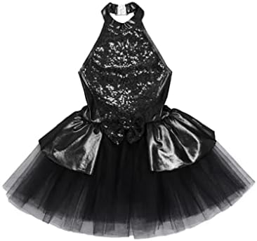 Liiyiii Kid Girls Bowknot Ballet Dance Leotard suknje Nadledana plesna odjeća Moderna savremena Tutu Haljina Crna 12 godina