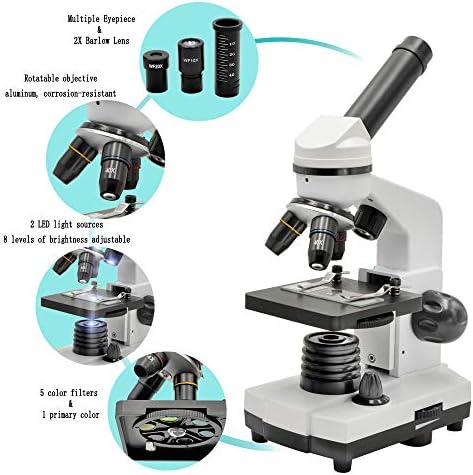 Starboosa Microskop 80x-1600x za dječje početnike laboratorija složene monokularne mikroskope sa optičkim staklenim sočivima i LED osvjetljenjem - mikroskop sa adapterom za pametni telefon za dječji početnik