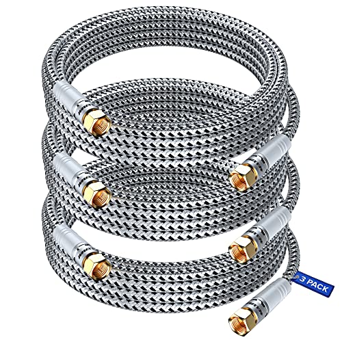 Koaksijalni kabel 15 stopa, 3 pakovanja, izdržljiva najlonska pletenica crno-bijela koaksijalna žičana žica, RG6 koaksijalni kabel, trostruki zaštićeni, TV kablovska žica, antenska žica