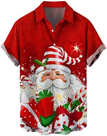 XXBR božićna majica za muškarce Hawaiian opušteno-fit gumb s kratkim rukavima dolje majice Santa