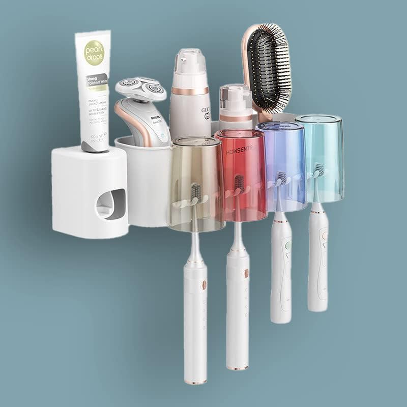Držač četkica za zube Zidni montirani, pasta za zube za puhanje zuba, čaše uključene čaše, nosač