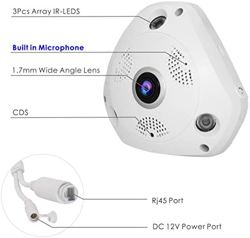 Inwerang 2MP riblje Eye PEE IP kamera sa mikrofonom Audio 360degree širokokutni ugao, 1,7 mm objektiv, 65ft, otkrivanje pokreta zatvorena panoramska sigurnosna kamera