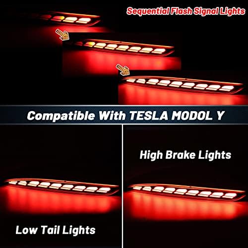 GEEGEETOP Red Lens Rear Fog Bumper Reflector Brake Tail Sequential Flash Singal Lights Lamp 3 in 1 Compatible sa