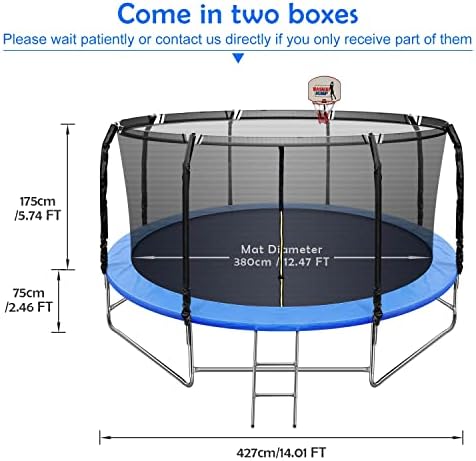 Nadograđeni trampolin od 14ft sa balansima i košarkaškim obručem, 1,4 mm zadebljanog rekreativnog trampolina za odrasle i djecu, ASTM odobreno Ojačani trampolin s vanjskim trampolinom sa kućištem i ljestvicom