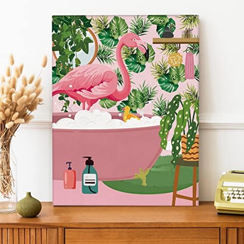 NISTOMISU Flamingo u kadi kupatilo platno otisci zidni dekor tropsko ružičasto Flamingo platno