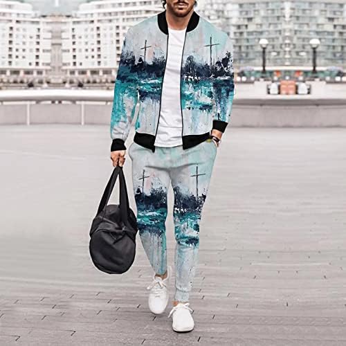 Muška zimska casual ulična tkana jakna jakna hlače na ulje naziva geometrijski dvodijelni set i odijela