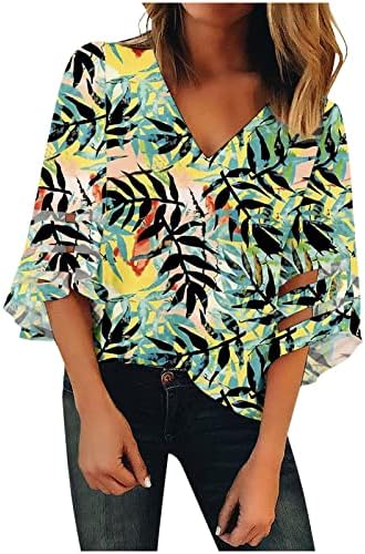 Ženski jesen ljeto 3/4 bluza s rukavima 2023 odjeća V izrez Graphic Capri mrežica za patchwork top