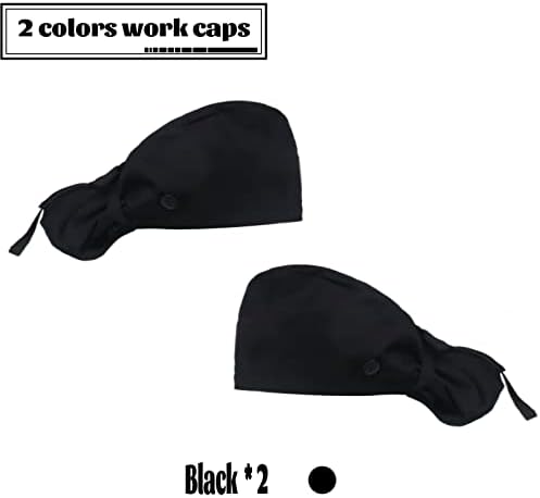 Yueuo 2 Pack Radna kapa s tipkama i dumenira, pamučni radni kape s podesivim likovnim repom vrpcom za žetonu za žene i muškarce, dugačka glava za kosu pokriva tuš kabine