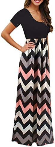 terbklf ženska ljetna jednostavna traka s printom Casual kratki rukav o-izrez Maxi duga haljina za zabavu