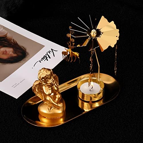 Zlatni predenje svijećnjak FriyGardcn Rotary Božić svijećnjaci sa anđeo Božić ukras ladicu Revolving