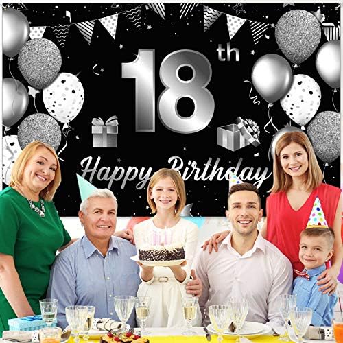 Happy 18th Birthday Banner Backdrop Extra Large Fabric 18th Birthday Sign Poster photography Background for 18th Anniversary Birthday Party Decorations Supplies, 72.8 x 43.3 Inch