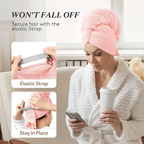 YFONG veliki peškir za kosu od mikrovlakana za žene, peškir za sušenje kose protiv kovrdžanja sa elastičnom