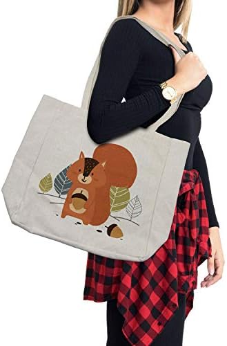 Ambesonne Squirrel torba za kupovinu, Skandinavski stil ilustracija šume sa drvećem životinja