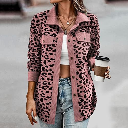 Ženska leopard Ispis kontrastne casual jakne prevelizirani dugme dugih rukava Ležerne jakne kauč za jaknu