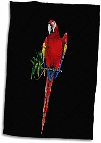 3d ruža šareni grimizni papagaj Ara smješten na drvetu sa zelenim listovima TWL_171379_1 ručnik, 15 x 22, višebojan