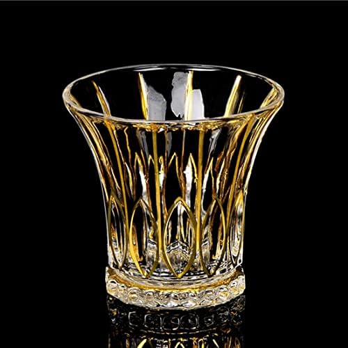 Ris LAN naočare za viski Set od 4 - 11 Oz kristala koji prikazuje zlatne naočare za viski sa ustima, staromodne