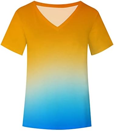Ženski gradijentni ljetni vrhovi 2023 V-izrez Boja blok kratkih rukava T majice Modna casual majica Dressy
