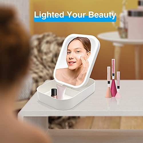 Bewebeme Lighted makeup Storage sa ogledalom, sklopivi ekran osetljiv na dodir podesivo ogledalo za šminkanje