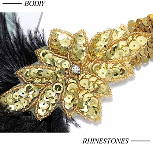 BODIY 1920s Sequin Headpieces Flapper Feather Headband Roaring Gold Gatsby Showgirl Prom Hair Accessories
