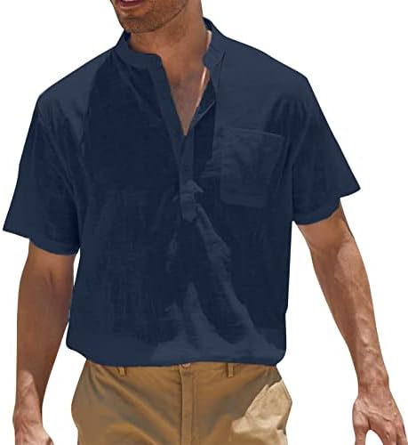 XXBR muške pamučne posteljine Henley majice kratki rukav hipi Ležerne prilike bez navlake bez rukava