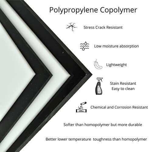 BuyPlastic Black polipropilen kopolimer plastični Lim debljine 3/8, Veličina 12 x 24 hemijski,