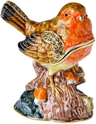 FJ Fengzhijie Trinket Box sakrila Robin Bird Figurine Zlatni emajlirani kristal smeđi ukras, pokloni