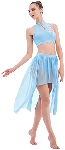 Odasdo Women 2 komad lirski ples kostim odrasli modernog savremenog plesnog odjeća Sequin Crop Top Mesh Tulle