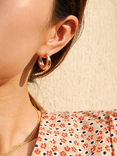 18k pozlaćene naušnice za žene 3pairs Oval Chunky Huggies Set Simple Plain Small Cartilage ear Jewelry