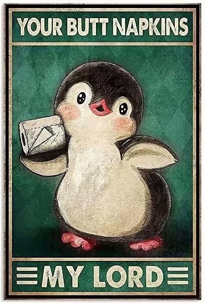 Penguin metalni limenki znak pingvin i toaletni papir smiješan poster kafe dnevni boravak kupaonica kuhinja