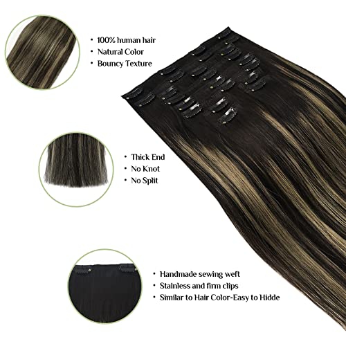 Hair Extensions Clip in Human Hair, 14 Inch 155g 10pcs Balayage prirodna crna do svijetloplava Doores Clip