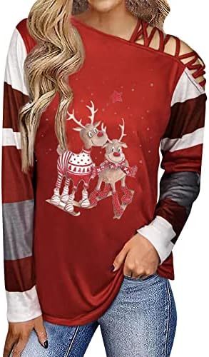 JJHAEVDY & nbsp; ženski Božić brod vrat sa ramena dugi rukavi vrhovi asimetrična bluza elegantan pulover