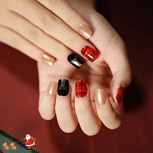 Božić Press na noktima kratko: 24 kom lažni nokti sa dizajnom slatki Božićni pokloni akril