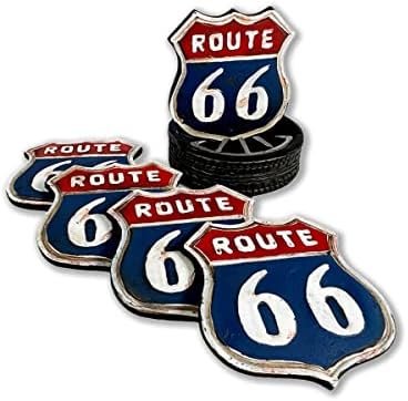 Urbalabs Route 66 znak putokaz piće podmetači paket 4 Sa postoljem cool soba dekor za momke Mug Coaster Set Route 66 tema Table Coaster Route 66 pokloni Western country Decor