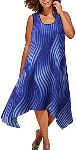Uikmnh ženska kratka prednja duga leđa geometrijski ljetni Scoop vrat Tank haljina bez rukava Maxi