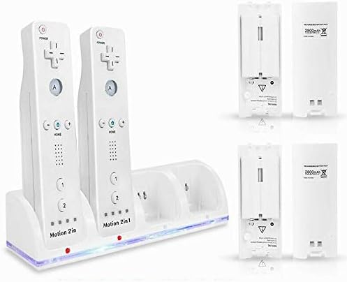 Wii udaljeni punjač za baterije, 4 na 1 Wii daljinskom priključnom stanicu za punjenje sa 4 kom. 2800mAh punjive