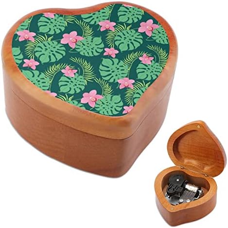Tropical Palm Hibiscus Heart Music Box drvene muzičke kutije Najbolji poklon za godišnjica