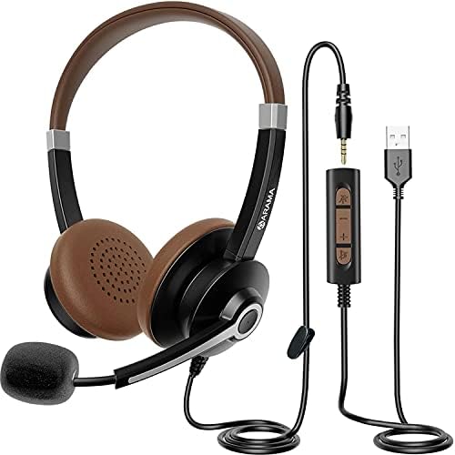 Arama USB slušalice sa mikrofonom poništavanje buke & amp; in-line kontrole poziva, Ultra Comfort 3.5 mm žičane slušalice za mobilni telefon, kompjuterske slušalice sa Mute za PC Laptop Skype Webinar kućna kancelarija