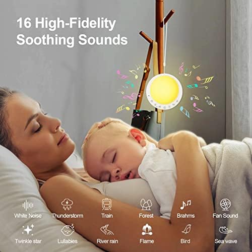 Bijela buka Mašina za bebe, prenosiva zvučna mašina sa noćnim svetlom, 16 umirujuća i memorijska funkcija,