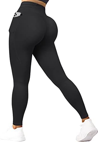 OMKAGI Nema prednjih šavova visoke struk za žene sa džepovima Tummy Control Gym Yoga hlače