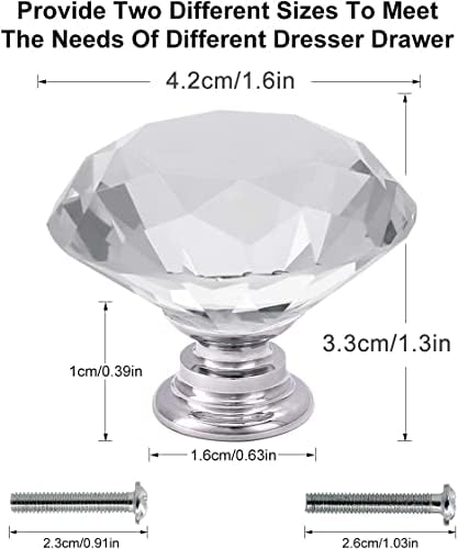 AkStore 10 kom Kristalno stakleni ormar za krosta 30mm Dijamantna ladica za ladicu kuhinje ormar za ormar